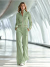 Casual White Long-Sleeved Top And Trousers Set
