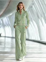 Casual White Long-Sleeved Top And Trousers Set