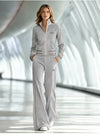 Casual White Long-Sleeved Top And Trousers Set