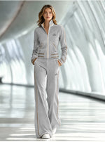 Casual White Long-Sleeved Top And Trousers Set