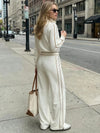 Casual White Long-Sleeved Top And Trousers Set