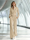Casual White Long-Sleeved Top And Trousers Set